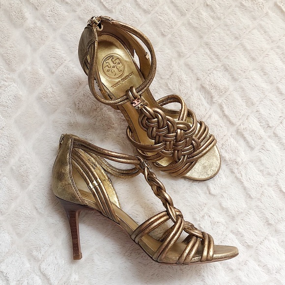 TORY BURCH Gold Braided Knot Heeled Sandals - Picture 6 of 8